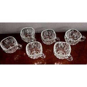 Vintage Hazel Atlas Williamsport Set of 6 Clear Star & Fan Square Punch Cups